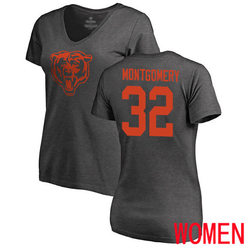 Chicago Bears Ash Women David Montgomery One Color NFL Football #32 T Shirt